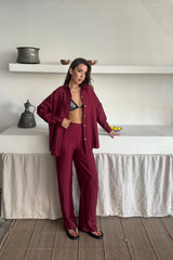 GÖMLEK-PANTOLON TAKIM CUPRA KUMAŞ - Bordo