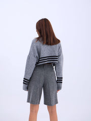 43241 TRİKO ÇİZGİLİ BALIKÇI CROP-SİYAH-EKRU