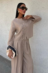 Önü İnce Kordon Detaylı Ve Double Paça Pantolonlu Takım 10180