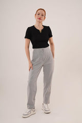 Çift Pens Detaylı Gri Pantolon