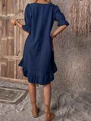 Kadın Kısa Kollu Kol Ve Eteği Volanlı Bisiklet Yaka Aerobin Elbise