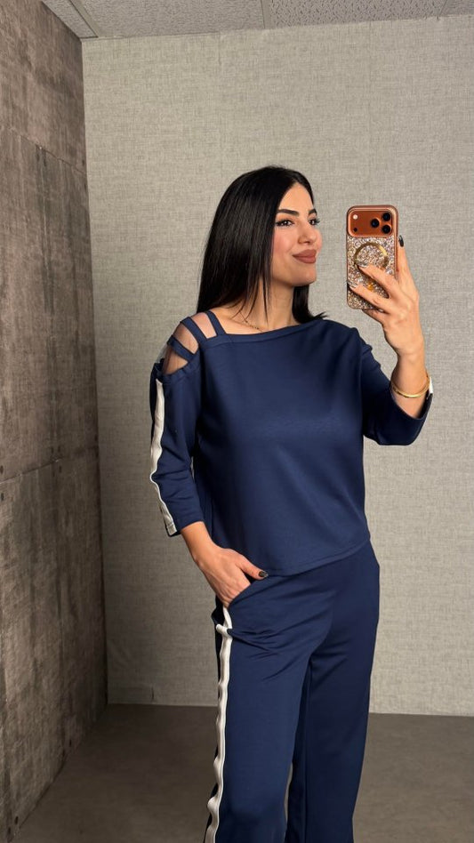 Kadın Uzun Kollu Kolu Tül Yanları şerit Detay Modal Ikili Takım