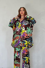 Yeşil Dijital Desenli Gömlek Ve Pantolon Takım