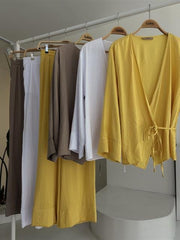 Kruvaze Model Klasik Pantolonlu Çupra Keten Takım 10191