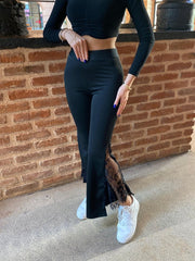 Kadın Dantel Eklemeli Ispanyol Paça Scuba Tayt Pantalon