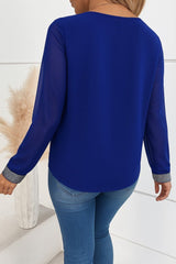 Kadın Uzun Kollu V Pulpayet Yakalı Ithal Krep Bluz