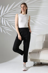 Kadın Uzun Kollu Dalıç Kumaş Cep Detay Beli Lastikli ütüsüz Pantolon