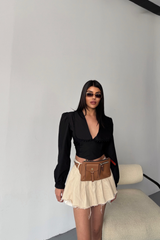 CROP POPLİN GÖMLEK YAKA KENAR DANTEL DETAYLI - Beyaz