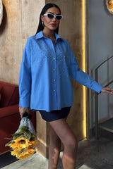 Kristal Taş Çakımlı Poplin Gömlek 3413