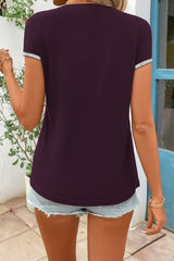 Kadın Kısa Kollu önden Fermuarlı Kol Ucu ışıltılı Viskon Bluz