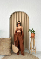 KRINKILL BÜSTİYER-PANTOLON-KİMONO TAKIM - Kahverengi