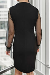 Kadın Uzun Kollu Bisiklet Yaka Kollar Tül Manşet Taş Işlemeli Krep Elbise