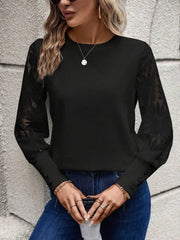 Kadın Uzun Kollu Bisiklet Yaka Kolları çiçekli Waffle Bluz