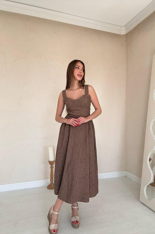 Vizon Yanları Büzgülü Göğüs Kuplu Elbise