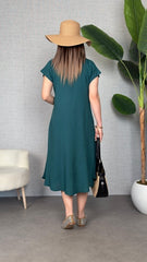 Kadın Kısa Kollu V Yaka Salaş Maxi Boy Elbise