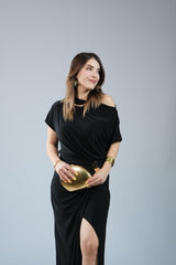 Kadın Kısa Kollu Tek Omuzdan Açık Beli Lastikli Sandy Maxi Elbise