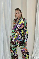 Yeşil Dijital Desenli Gömlek Ve Pantolon Takım