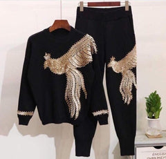 Kadın Uzun Kollu Tavus Kuşu Baskılı Iki Iplik Ikili Takım