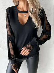 Kadın Uzun Kollu Damla Detaylı Viskon Iki Iplik Bluz