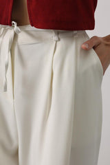 Pileli Bağcıklı Oversize Pantolon - Siyah