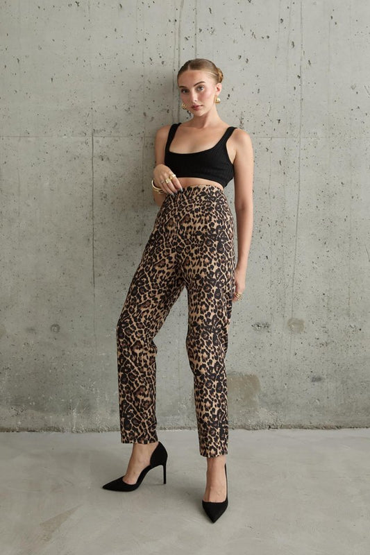 Leopar Desenli Kumaş Pantolon
