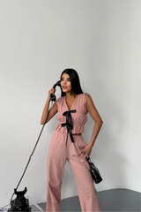 GOFRE BLUZ-PANTOLON TK KURDELE DETAYLI - Siyah