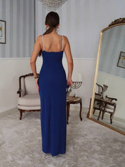 Kadın Omuz Askılı Derin Yırtmaç Detay Maxi Boy Elbise