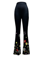 Kadın Yüksek Belli çiçek Desenli Ispanyol Paçalı Dalgıç Tayt Pantolon