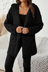 Kadın Uzun Kollu Kapşonlu önden Fermuarlı Cepli Welsoft Ceket