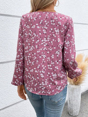 Kadın Uzun Kollu V Yakalı çiçek Desenli Modal Bluz