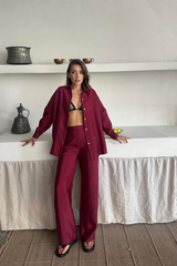 GÖMLEK-PANTOLON TAKIM CUPRA KUMAŞ - Bordo