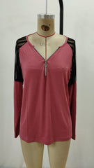 Kadın Uzun Kollu Yakadan Fermuarlı Viskon Bluz