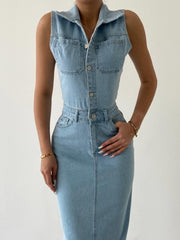 Meldia Jean Sıfır Kollu Elbise