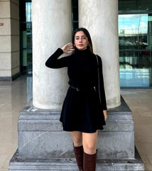 Kadın Uzun Kollu Balıkçı Yaka Salaş Kusa Akrilik Elbise