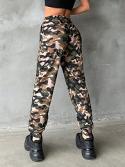 Kadın Yüksek Bel Kamuflaj Baskılı Bileği Lastik Detay İki İplik Pantolon