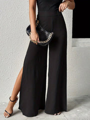 Kadın Yüksek Bel Yandan Fermuarlı Yırtmaçlı Geniş Paçalı Aerobin Pantolon