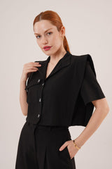 Cepli Düğmeli Bluz Ve Diz Detaylı Pantolon Gri İkili Takım