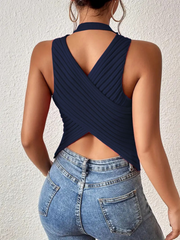 Kadın Sırt çapraz Detay Triko Bluz