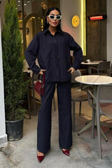 Palazzo Pantolonlu Çizgili Takım 10092