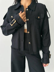 KETEN PÜSKÜL DETAYLI GÖMLEK-PANTOLON TAKIM - Ham