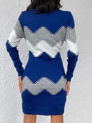 Kadın Uzun Kollu Zigzag Desen Triko Elbise