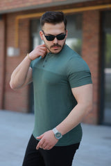 Erkek Hakim Yakalı Kısa Kollu Pamuklu T-shirt