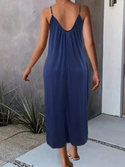 Kadın Ip Askılı Geniş V Yakalı Viskon Elbise