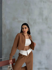 KETEN GÖMLEK-CROP-SALAŞ PANTOLON TAKIM - Mint