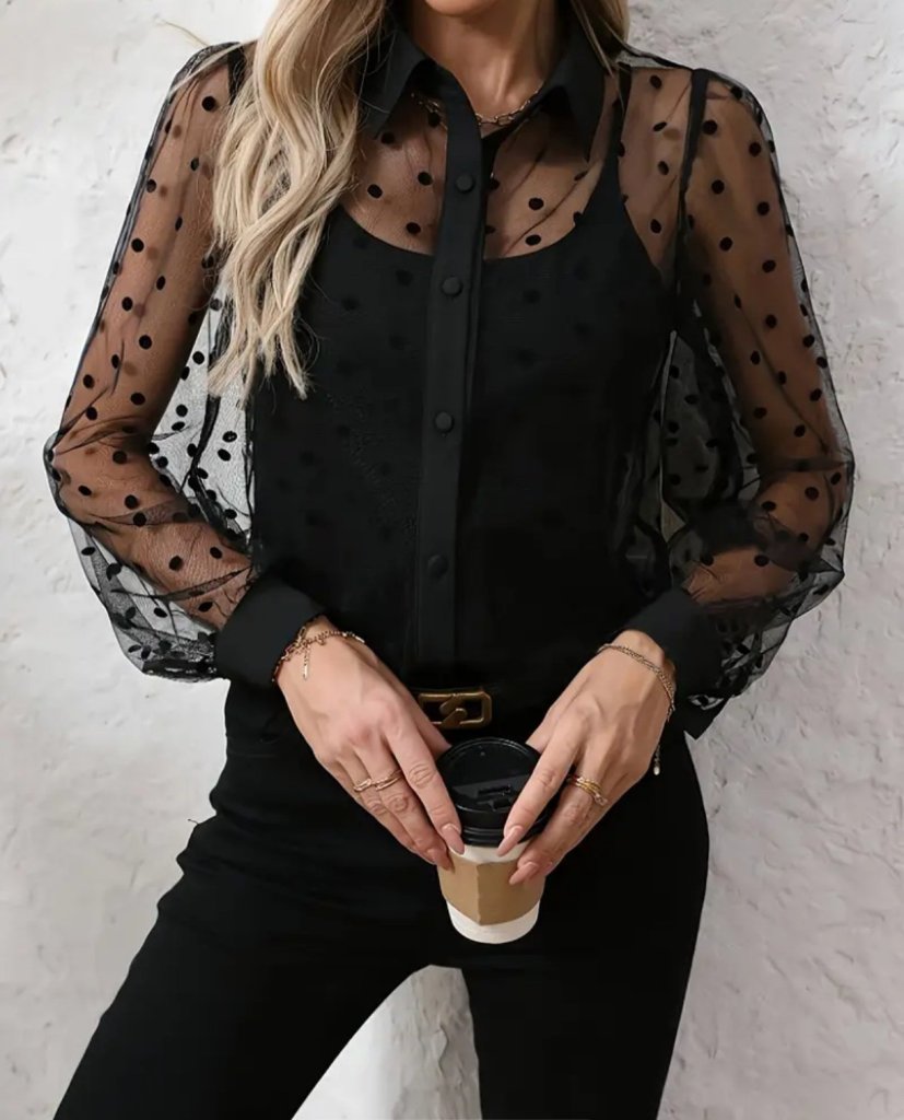 Kadın Uzun Kollu Yakalı şeffaf Tül Detaylı Ve Viskon Atlet Ikili Takım