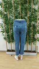 Kadın Dar Kesim Cepli önden Yırtık Desenli Denim Pantolon