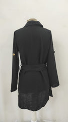 Kadın Uzun Kollu Yakalı önden Düğmeli Beli Kuşaklı Mini Ithal Keten Elbise