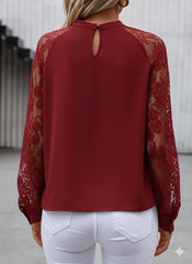 Kadın Uzun Dantel Kollu Yuvarlak Yakalı Sandy Bluz