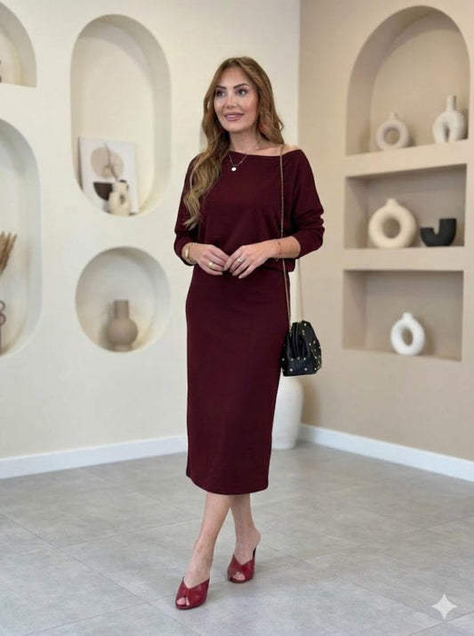 Kadın Uzun Kollu Kayık Yaka Elbise