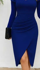 Kadın Uzun Kollu Kalp Yaka önden çapraz Detaylı Midi Ithal Krep Elbise